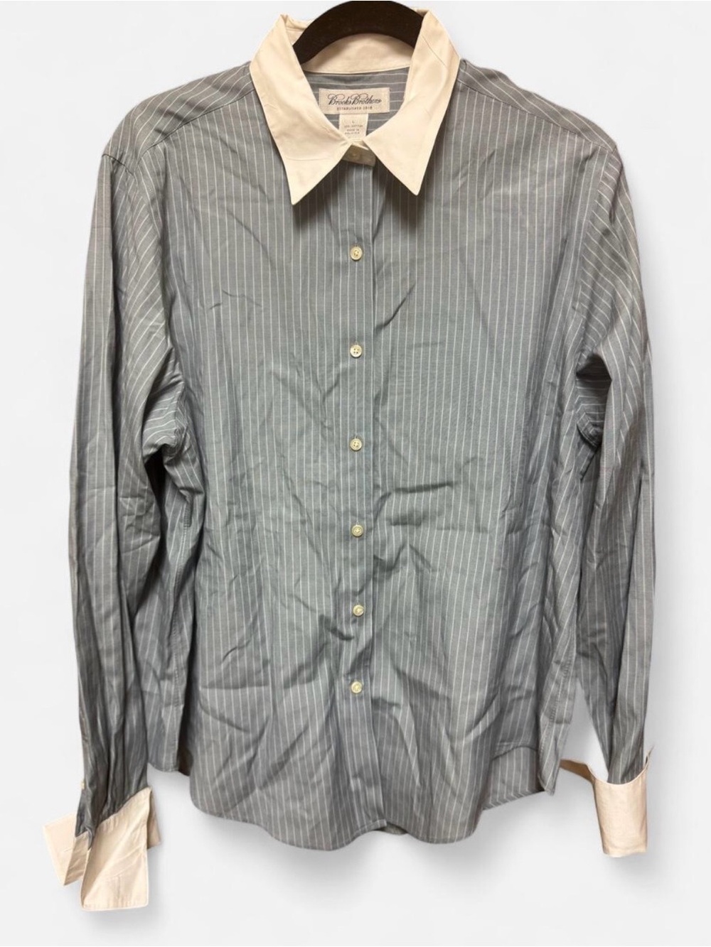 Brooks Brothers Women’s Pinstriped Cotton Button Down with White Collar